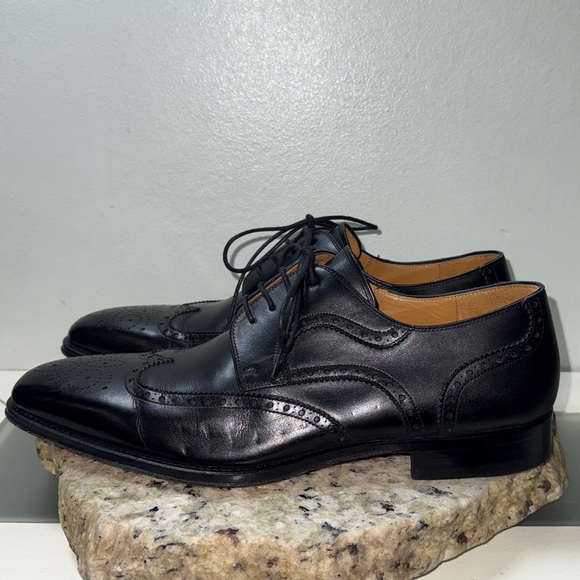 Magnanni Sergio Wingtip Oxford Dress Shoes Black Calfskin Leather 13974 Sz 10 - Picture 7 of 16